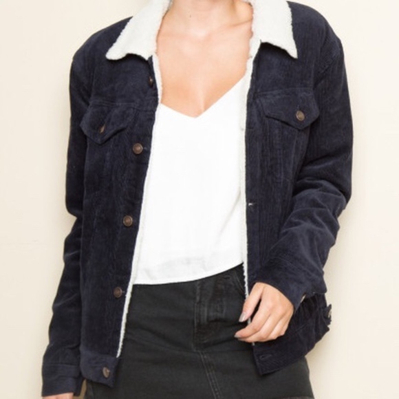 Brandy Melville Jackets & Blazers - NWOT Brandy Melville Navy Corduroy Sherpa Jacket